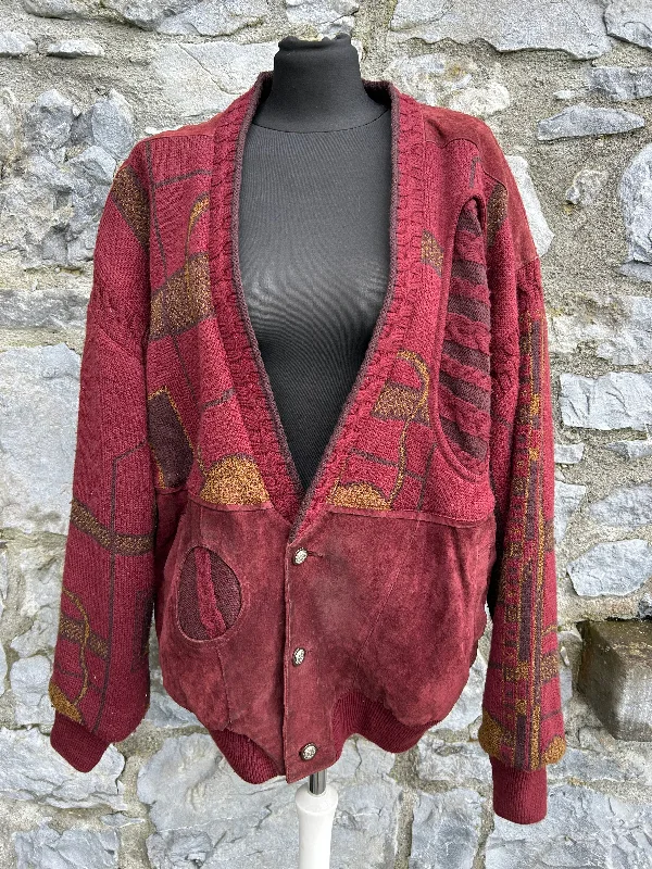 90s suede and knit maroon cardigan XL