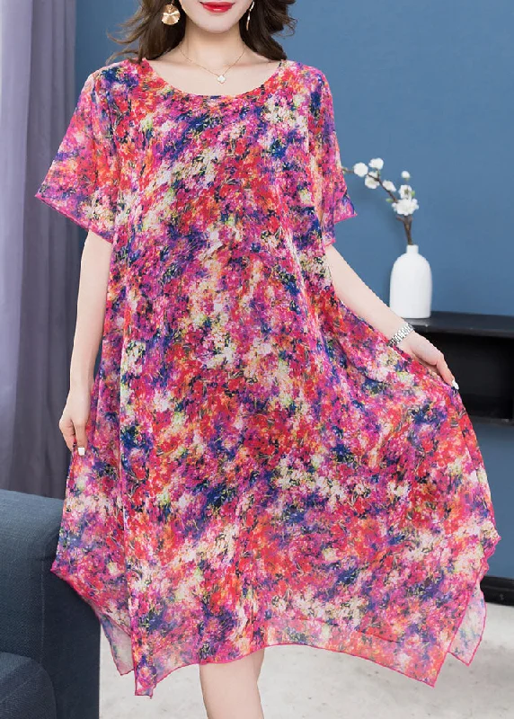 trendy dressBoho Purple Print Asymmetrical Design Patchwork Chiffon Dresses Summer