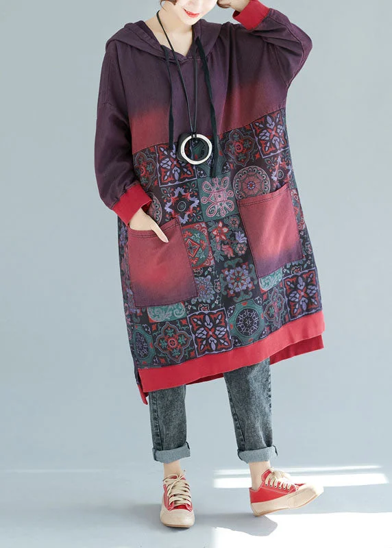 velvet dressMulberry Print Pockets Cotton Long Dress Hooded Spring