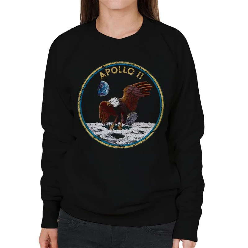 trendy sports sweatshirtNASA Apollo 11 Mission Badge Distressed Women's Sweatshirt