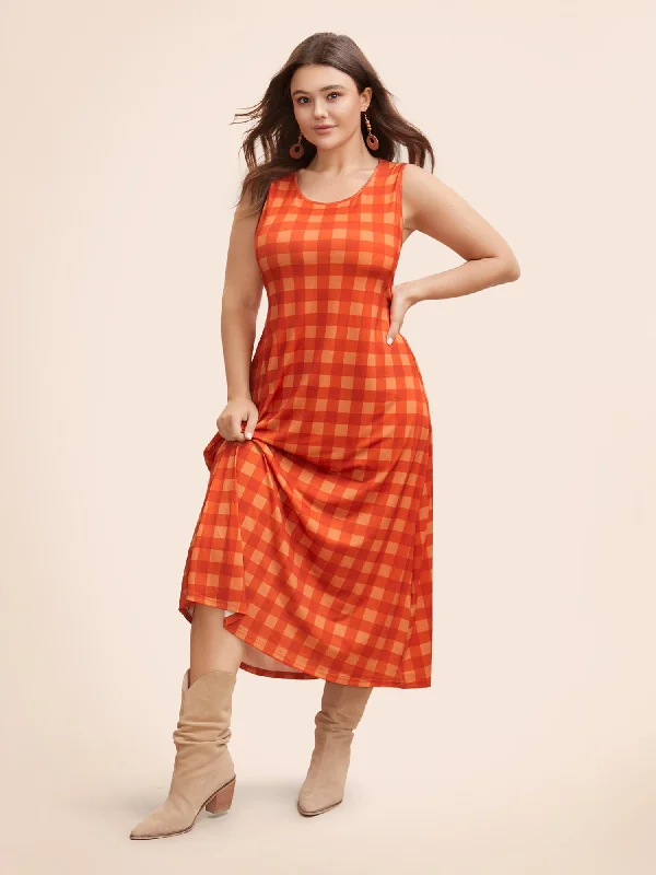 velvet dressRound Neck Plaid Tank Dress