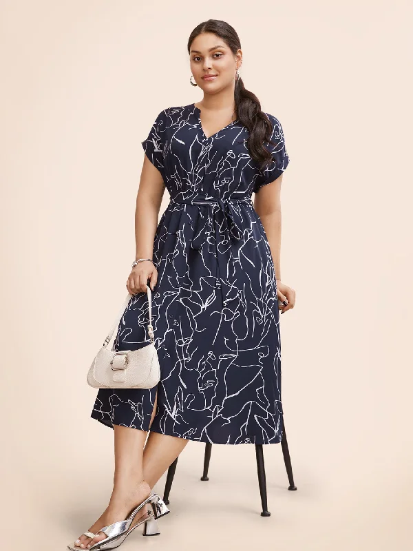 wrap-around dressGraffiti Print Notched Dolman Sleeve Dress