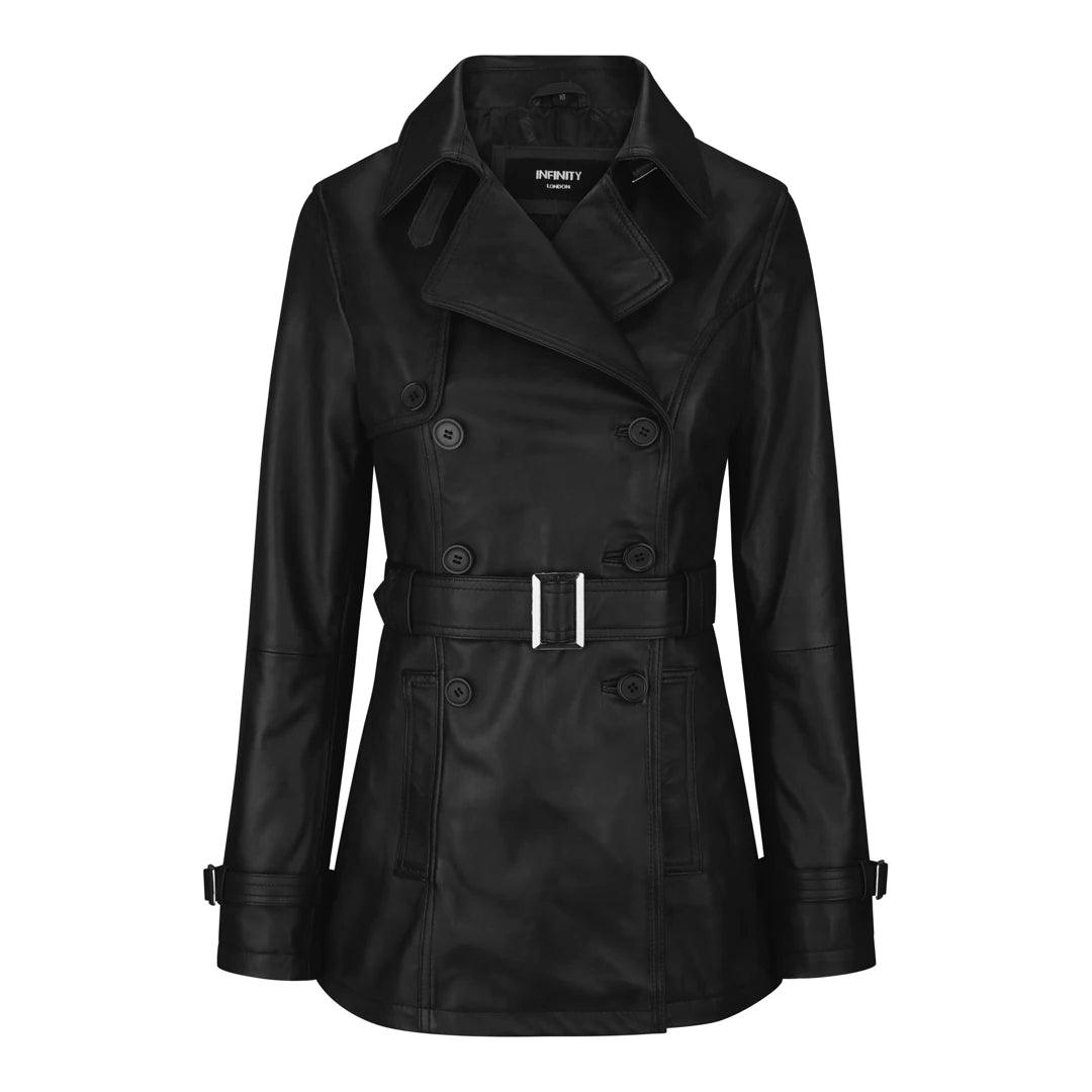 casual trench coatWomen's Black Superior Leather Biker Jacket Coat Vintage Retro Design