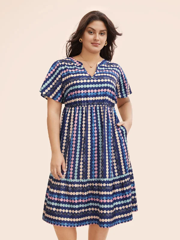 sleek midi dressDot Print Elastic Waist Split Neck Midi Dress