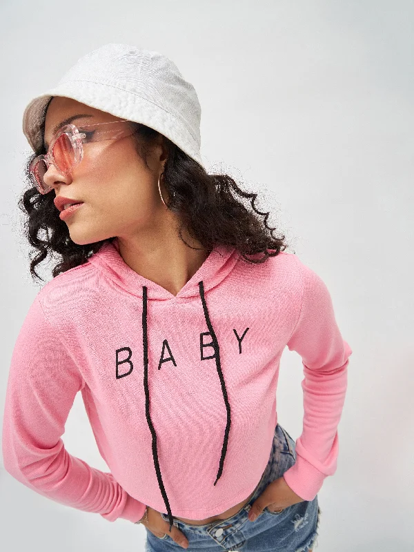 stylish athletic hoodiePink Baby-Print Crop Boxy Hoodie