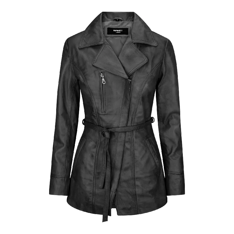 sleek jacketLadies Women Real Soft Italian Black Leather Mid Length Jacket