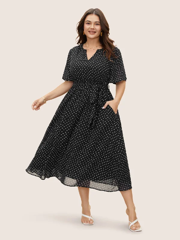 t-shirt dressChiffon Polka Dot Ruffle Sleeve Dress