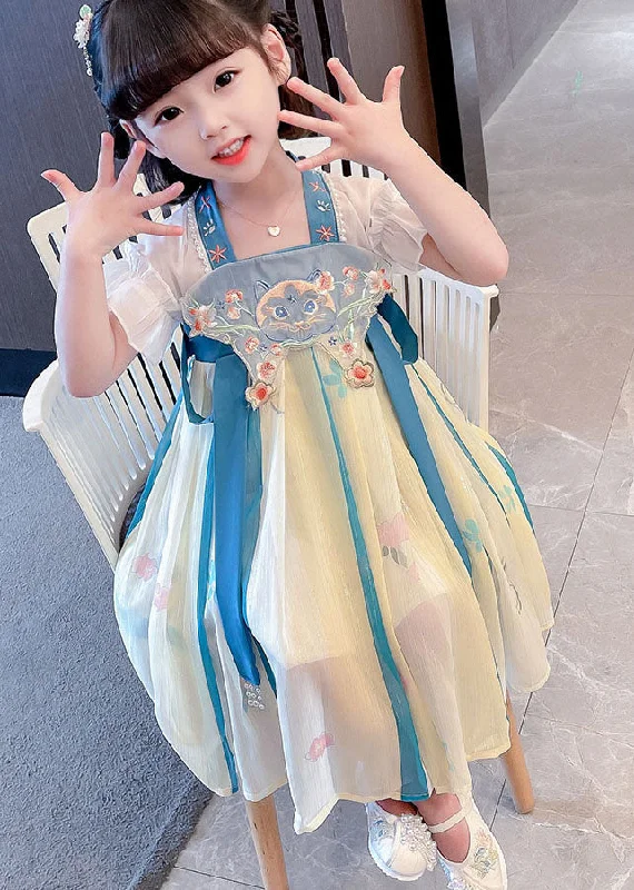 backless dressBoutique Blue Embroideried Cats Patchwork Chiffon Baby Girls Dresses Summer