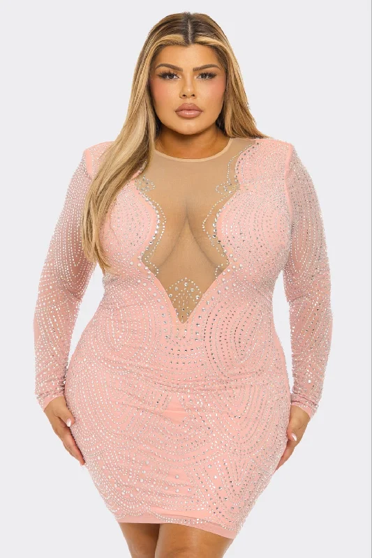 classic fit-and-flare dressBella Rhinestone Embellished Long Sleeve Plus Size Mini Dress