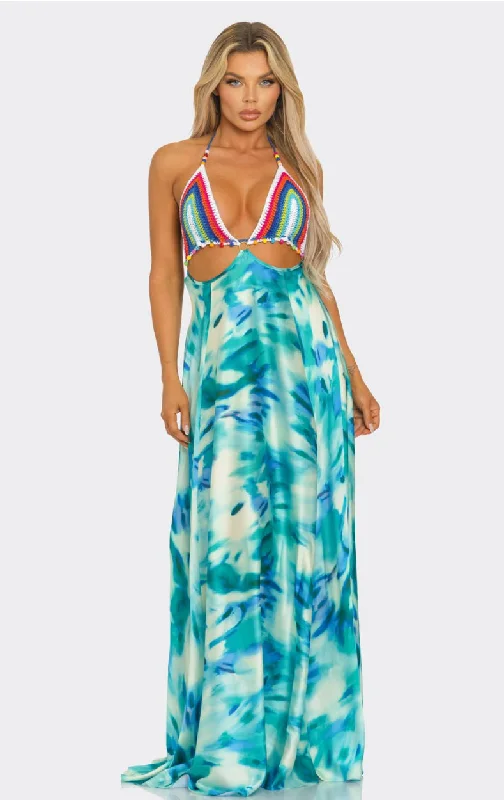 satin midi dressMiami Me Please/Crochet All Over Print Maxi Dress