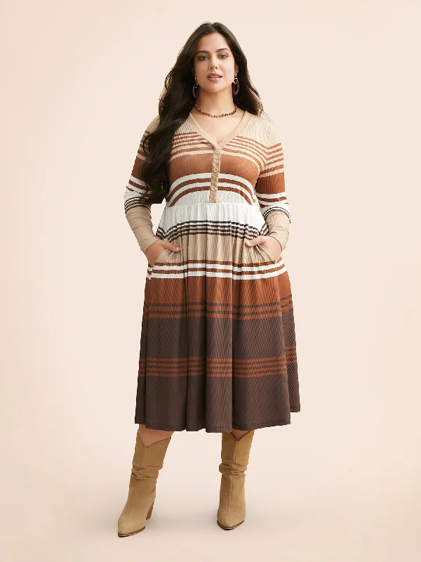 elegant dressContrast Striped V Neck Midi Dress