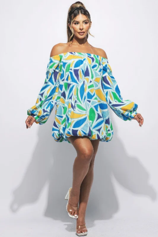 printed dressOff Shoulder Bubble Dress