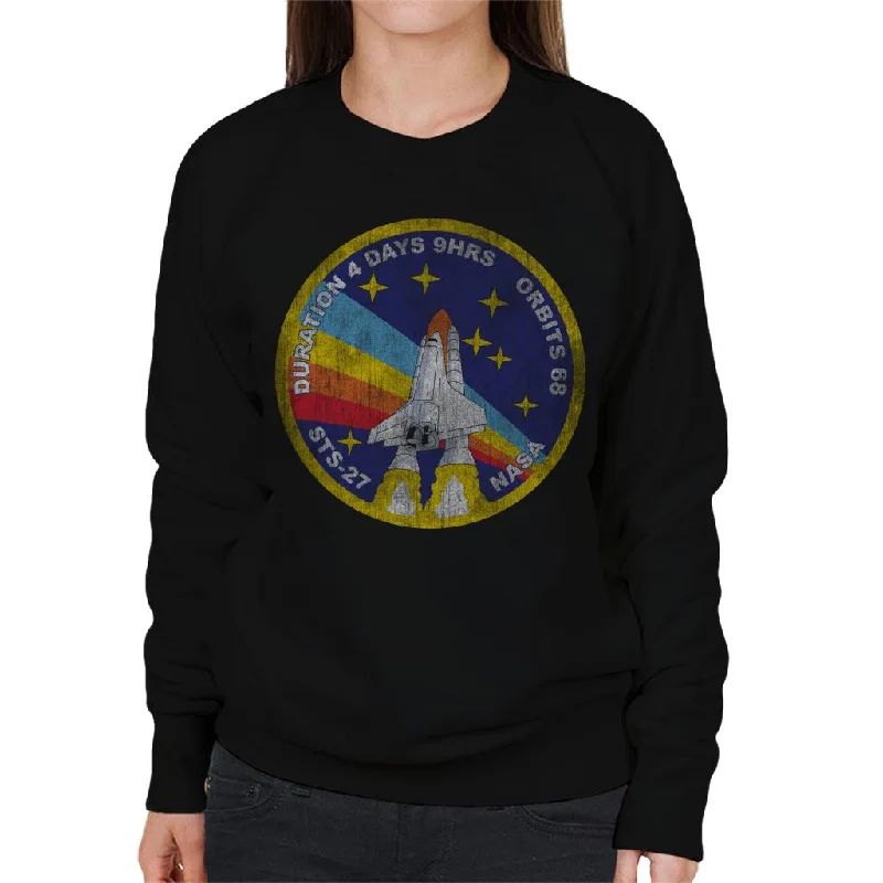 trendy gym wear hoodieNASA STS 27 Atlantis Mission Badge Distressed Women's Sweatshirt