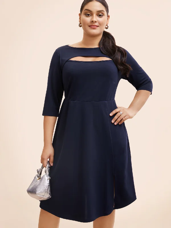 off-shoulder dressSolid Cut Out Split Hem Dress