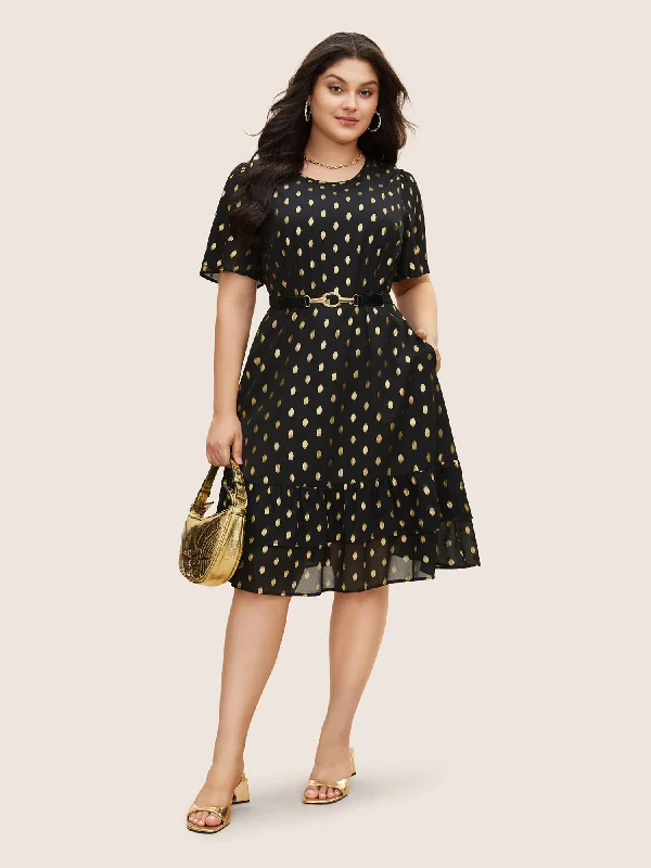 boho dressGlitter Polka Dot Patchwork Ruffles Dress