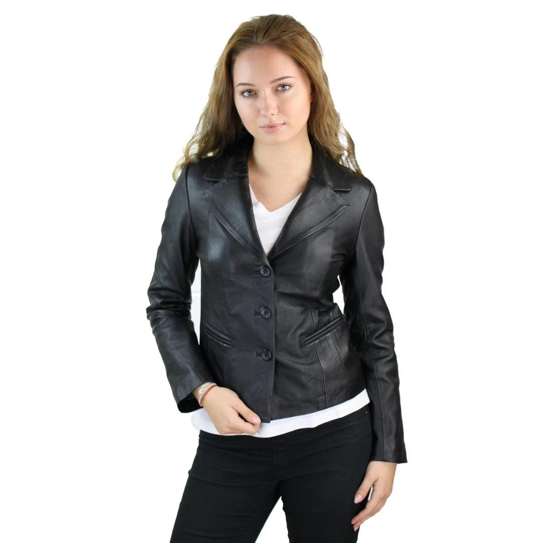 trendy jacketLadies 100% Leather Jacket Blazer Style  Slim Fit Retro 3 button blazer