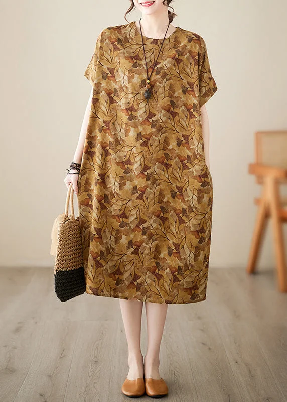 comfy maxi dressHandmade Yellow Print Vacation Long Dresses Summer