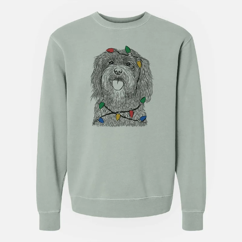 fashionable fitness sweatshirtChristmas Lights Sophie the Havanese - Unisex Pigment Dyed Crew Sweatshirt