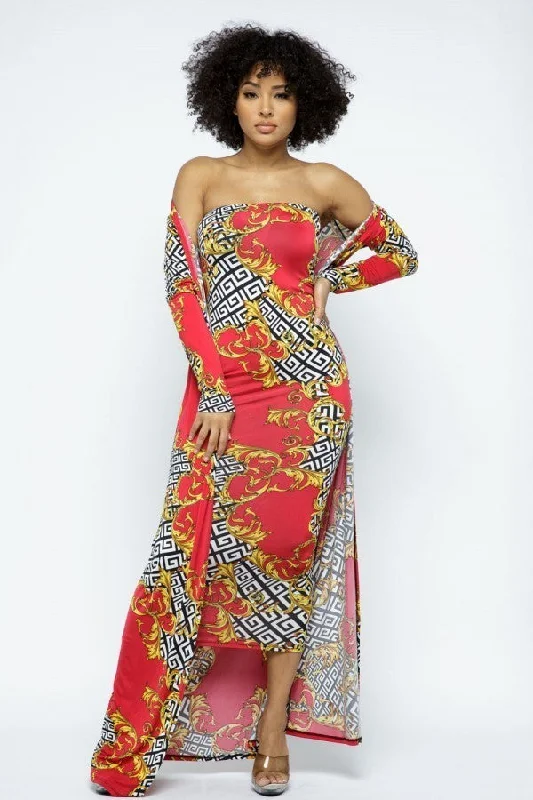 romantic dressVenechia Print Tube Dress With Cardigan Set