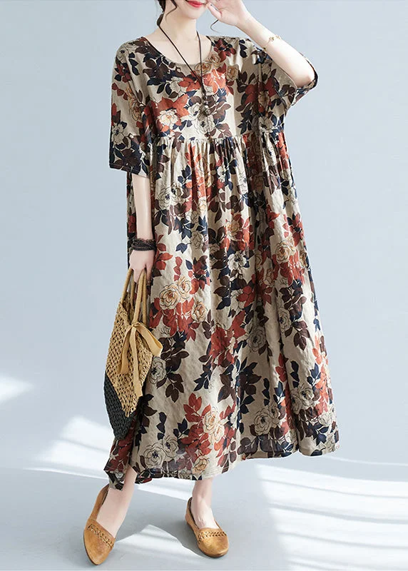 sleeveless dressElegant O-Neck Print Patchwork Long Dresses Short Sleeve