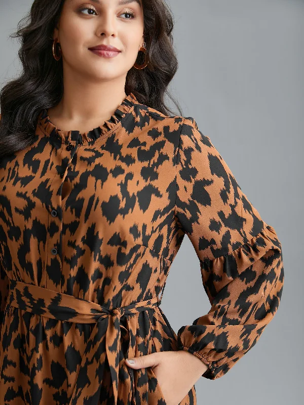 oversized dressLeopard Print Stretchy Waist Belted Dress