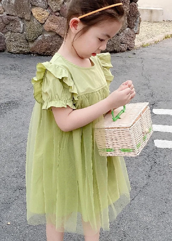 flowy evening dressClassy Green O-Neck Ruffled Patchwork Tulle Girls Long Dresses Summer