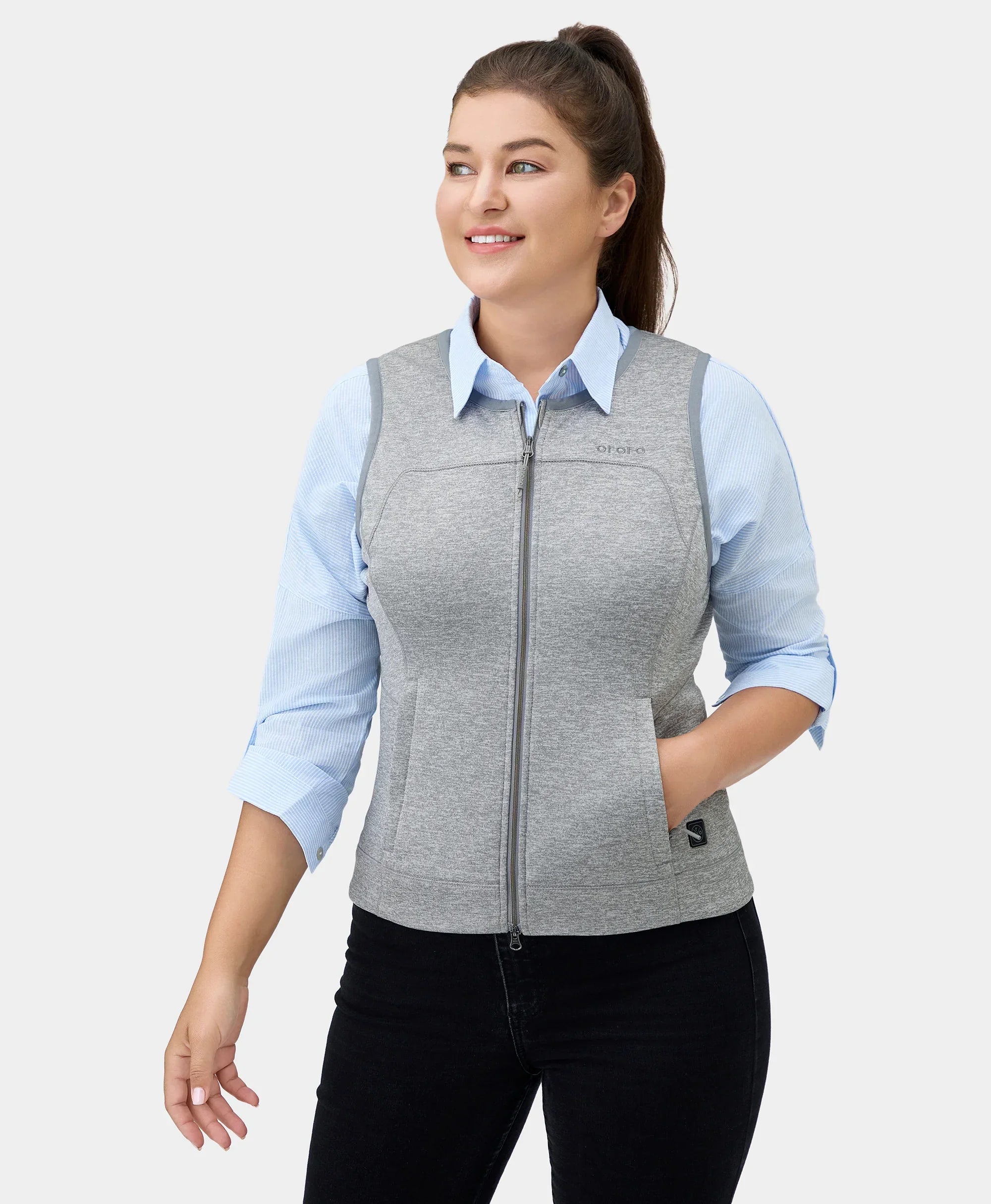 zip-up hoodieSuzanne Women's Heated Soft Armor Vest - Flecking Gray