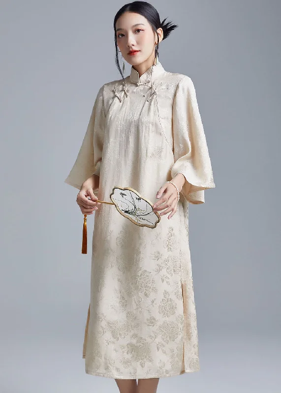 lace-up dressBeige Side Open Long Dress Long Sleeve