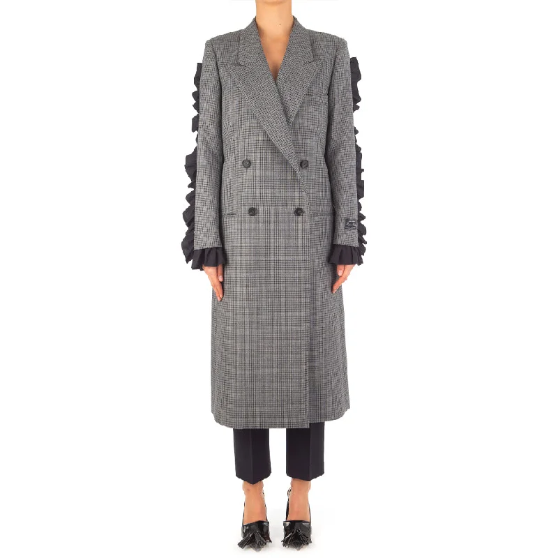 lightweight coatWomen's Microcheck Wool Coat Grey