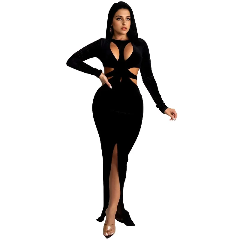 stylish dressJulia Fashion - Sexy O Neck Cut Out Long Sleeve Split Maxi Dress