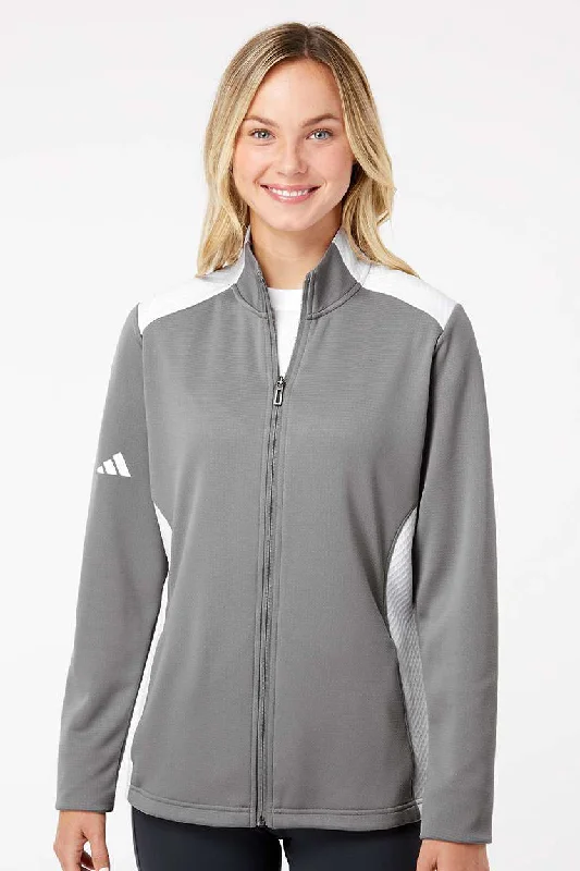 stylish blazer coatAdidas Womens Textured Mixed Media Full Zip Jacket - Grey/White