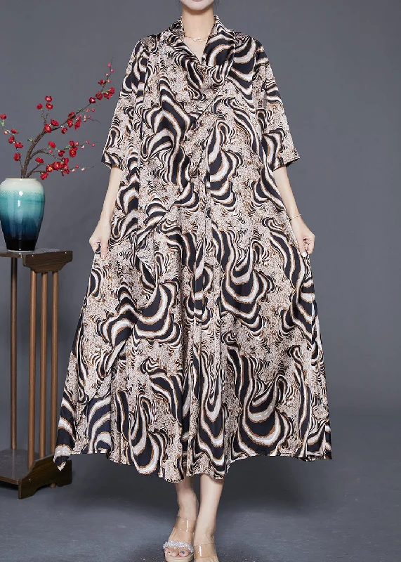 fitted dressBohemian Khaki Turtle Neck Print Chiffon Long Dress Summer