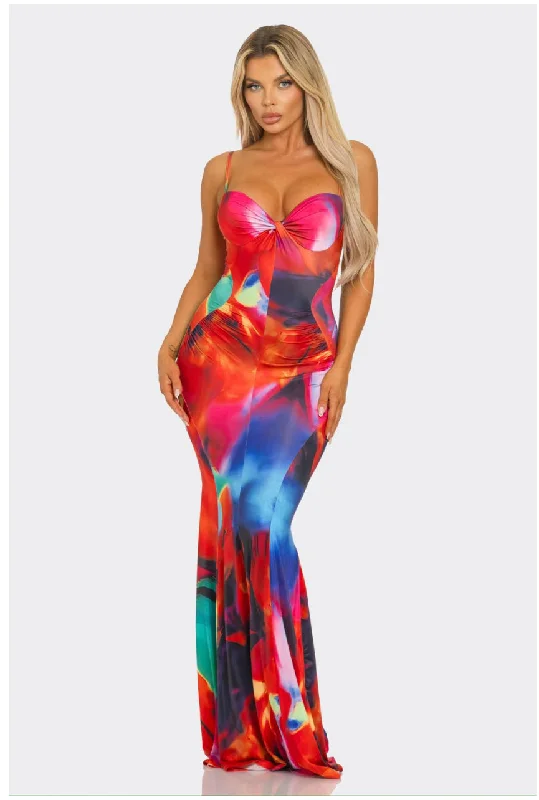 floral wrap dressMs lady Red Multi Abstract Print Maxi Sun Dress