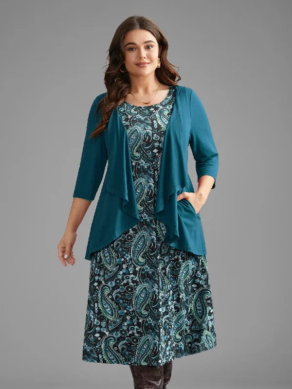 elegant dressTwo Piece Paisley Print Knit Dress Set