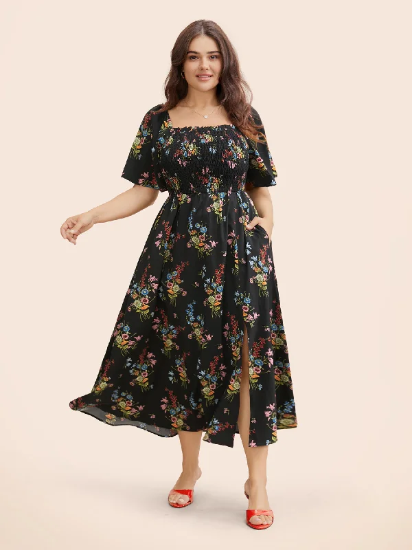 lace dressDitsy Floral Shirred Split Hem Dress