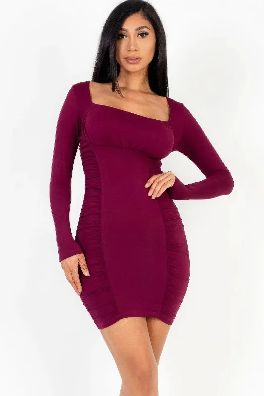 structured dressU-neck long sleeve ruched bodycon mini dress