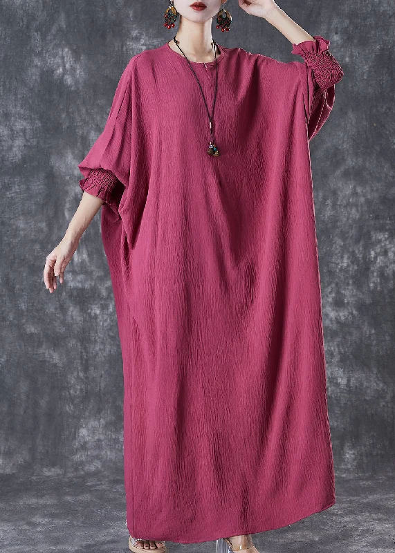 boho-chic dressBoho Red Oversized Lengthen Cotton Robe Dresses Fall