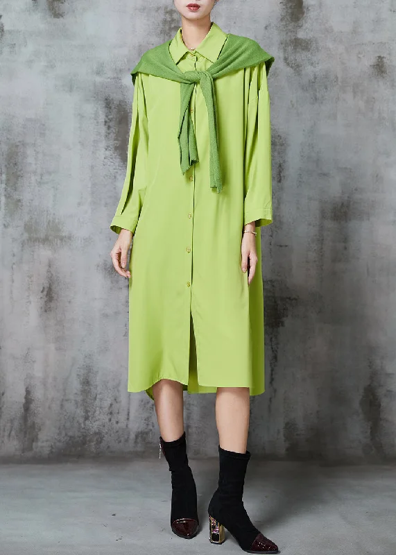 pleated dressFruit Green Cotton Shirt Dresses Oversized Give Shawl Fall