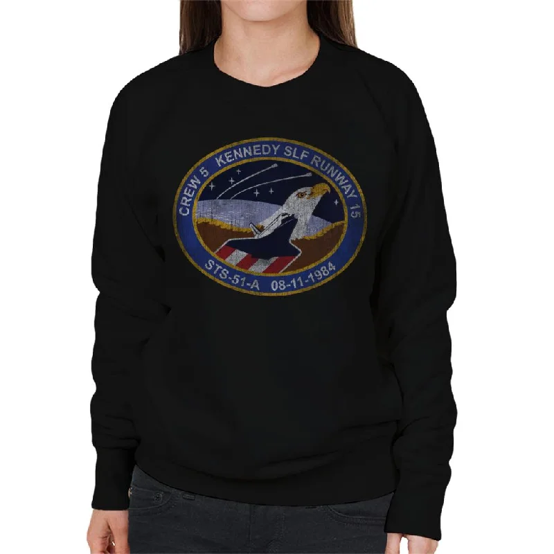 versatile gym hoodieNASA STS 51 A Discovery Mission Badge Distressed Women's Sweatshirt