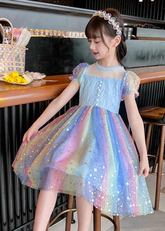 formal dressChic Rainbow Sequins Wrinkled Patchwork Tulle Baby Girls Dress Summer