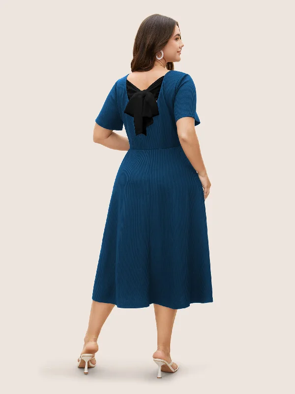 draped dressRound Neck Contrast Back Bowknot Midi Dress