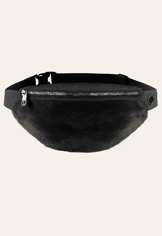 cozy workout hoodiePoivre Blanc Black Faux Fur Waist and Belt Bag