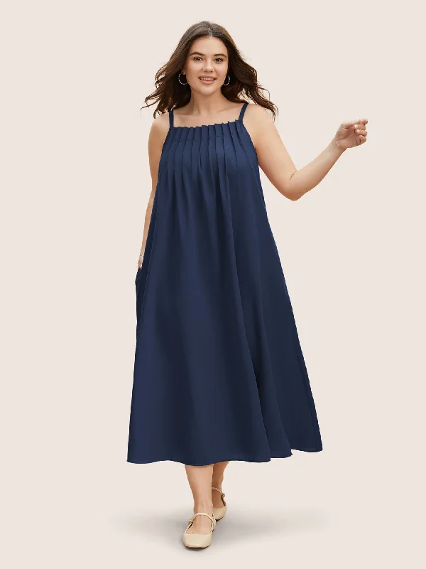 high-waisted dressCotton Plain Pleated Loose Fit Cami Dress