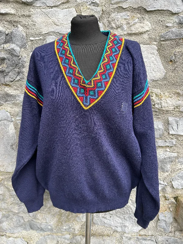 90s navy jumper with rainbow stripes S/M