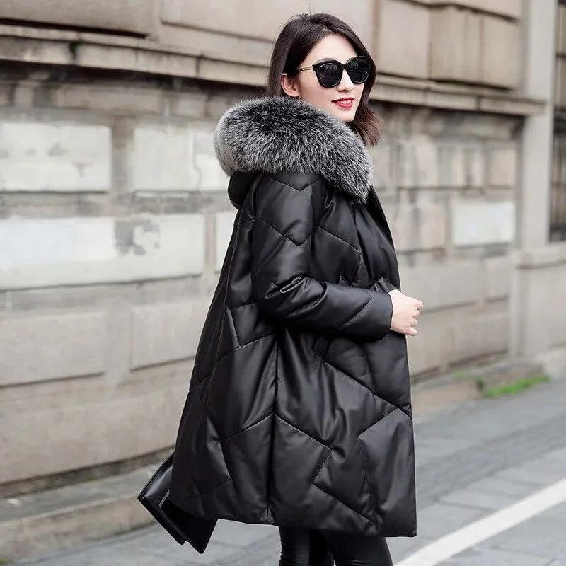 breathable jacketGenuine Leather Down Jacket Real Fur Parka