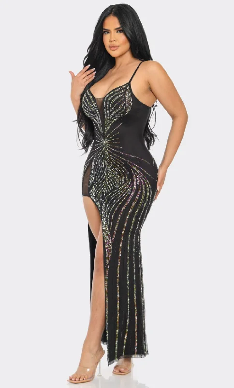 summer dressWho’s that Sexy Lady /  Black Iridescent Rhinestone Embellished Maxi Dress