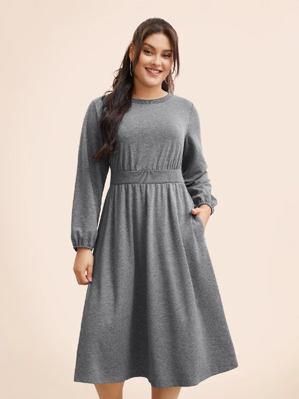 lace dressCrew Neck Elastic Waist Midi Dress