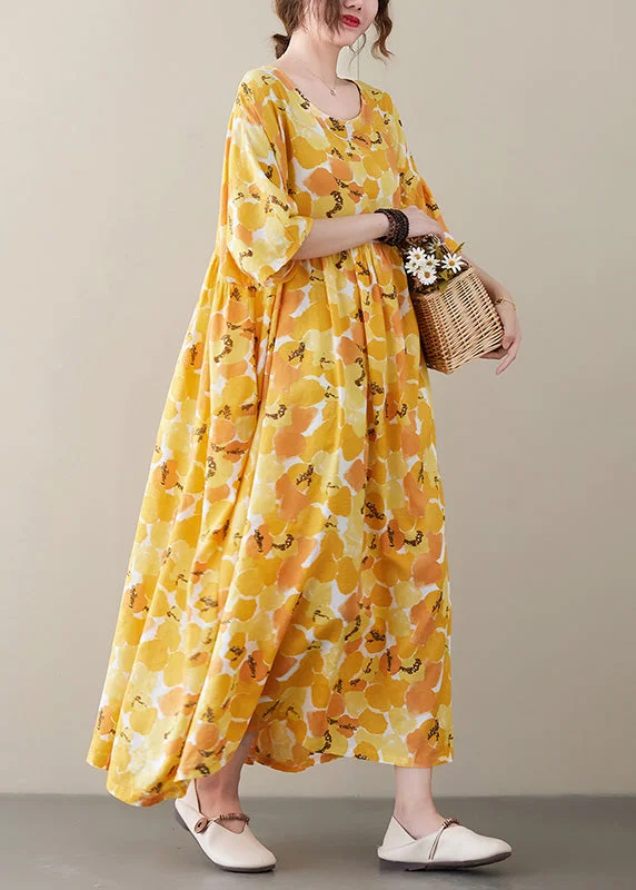 comfy maxi dressElegant Yellow O-Neck Patchwork Cozy Long Dresses Short Sleeve