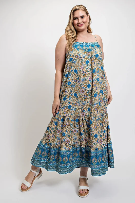 comfy maxi dressFloral And Aztec Print Drop Down Maxi Dress With Spaghetti Strap