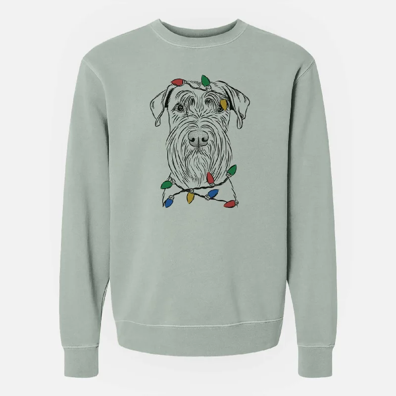 trendy sports sweatshirtChristmas Lights Milton the Schnauzer - Unisex Pigment Dyed Crew Sweatshirt